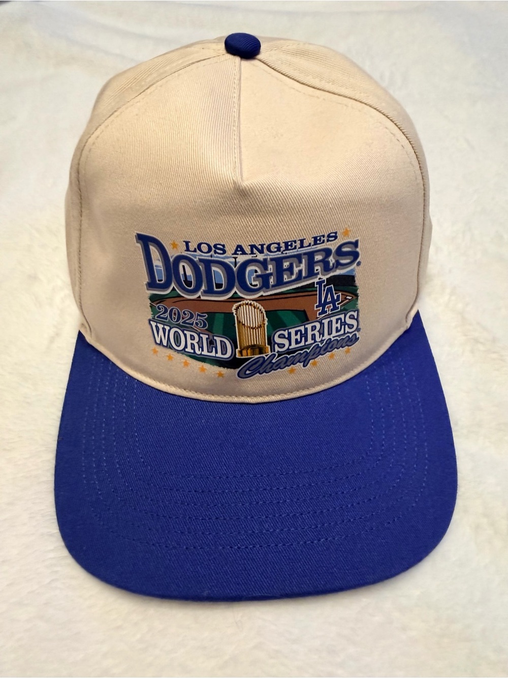 Los Angeles Dodgers 2025 World Series Champions Two-Tone Cap - Cream & Blue NWOT